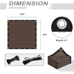 VICLLAX 90% Shade Fabric Sun Shade Cloth Privacy Screen with Grommets for Patio Garden Pergola Cover Canopy Carport 10x10 FT, Mocha
