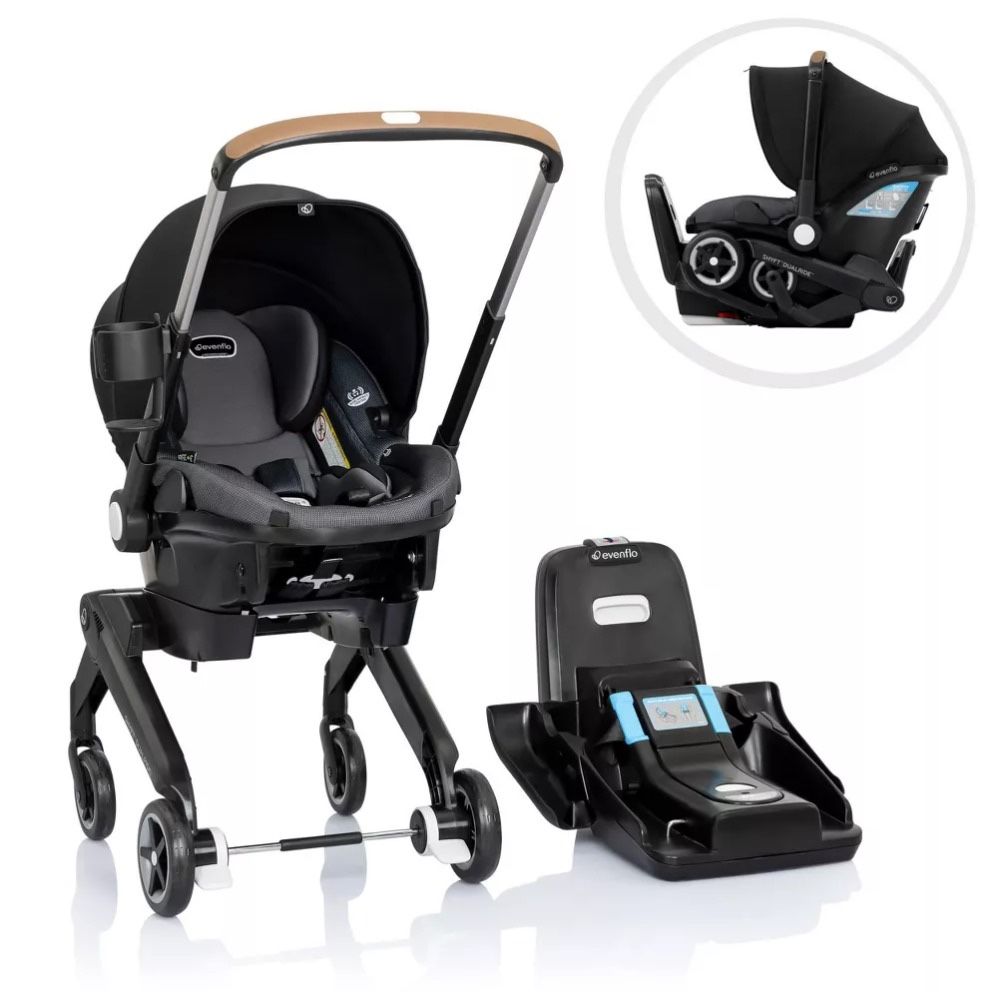 Evenflo Shyft DualRide Infant Car Seat Stroller Combo + Carryall Storage Boone Gray
