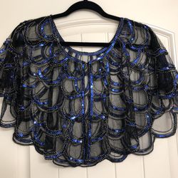 STUNNING BLUE BEADED SEQUINED SHAWL WRAP 