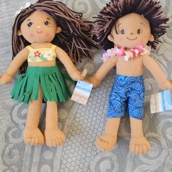 NEW Hawaiian Plush Dolls (Boy And Girl)