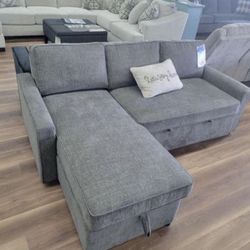 New Ashley Brand Gray Sectional With Sofa Sleeper And Storage Couch 