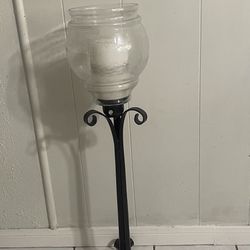 Large Floor Standing Metal And Glass Hurricane Candle Holder