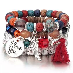 Boho Beaded “I Love You”  Charm Bracelets