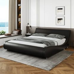 Black Faux Leather Queen Size Platform Bed
