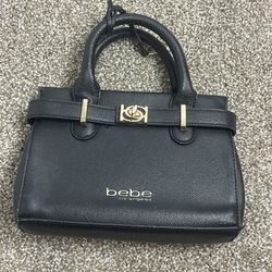 Bebe Los Angeles Black Mini Purse / Satchel w Strap (Gold Hardware)