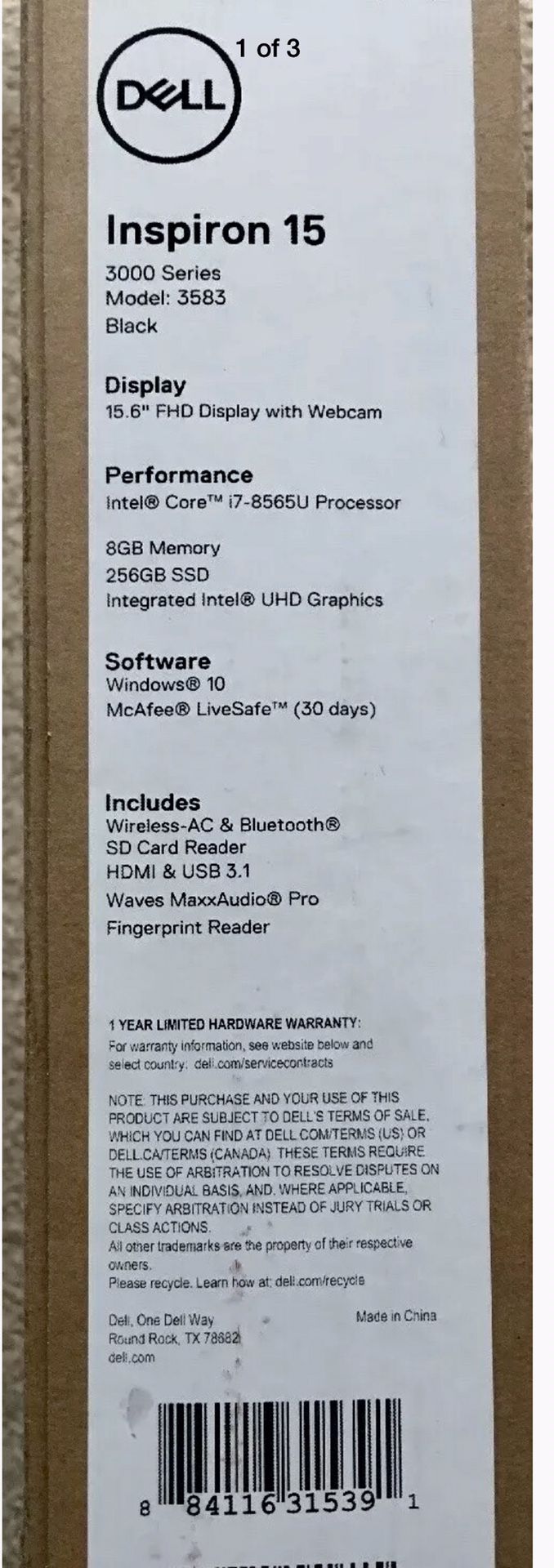 NEW IN BOX Dell Inspiron 15 Model 3583 BLK 15.6" Laptop Intel Quad Core i7-8565U