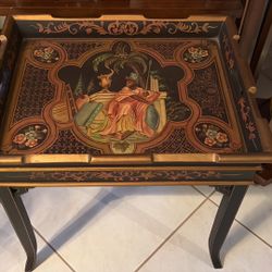 Wonderful MONKEY End, Side Or Accent Table.  Black & Gold Vintage Antique Maitland Smith Style.  Not Signed.  No Gold Label. Beautiful Classic Look!