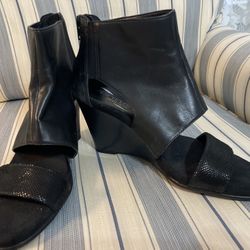 Aerosols Black Leather Open Toe Shoe Booty 8 1/2 Med