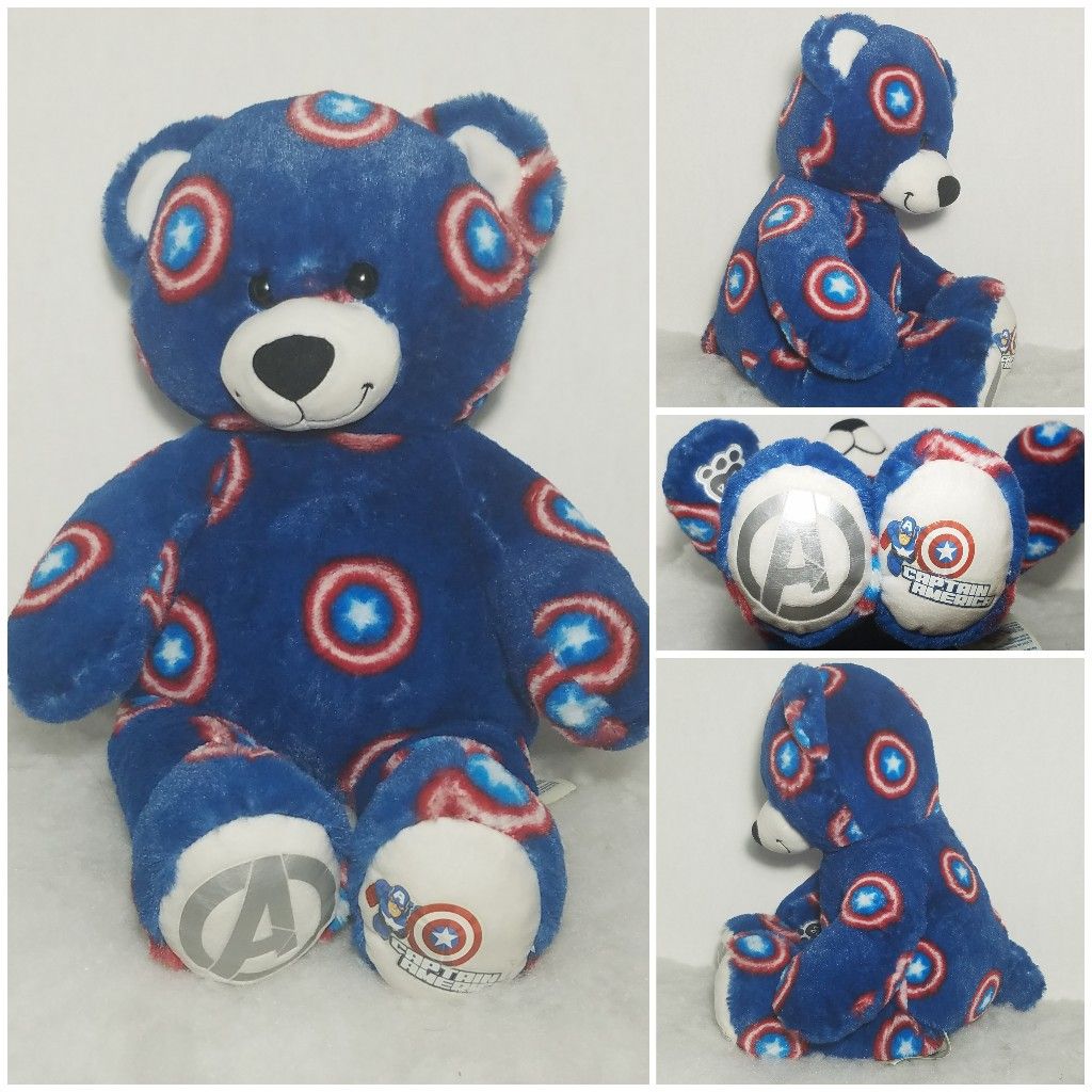 Build A Bear Marvel Captain America 🇺🇸 Avengers 16" Blue Red BABW Plush Toy