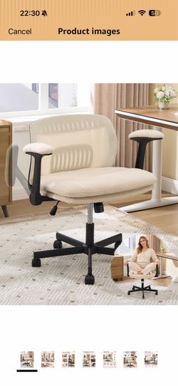Criss Cross Office Chair with Arms, Criss Cross Vanity Chair-White Wide Seat, Flip-Up Armrests, Height Adjustable, Rocking, Swivel & Easy Assembly for