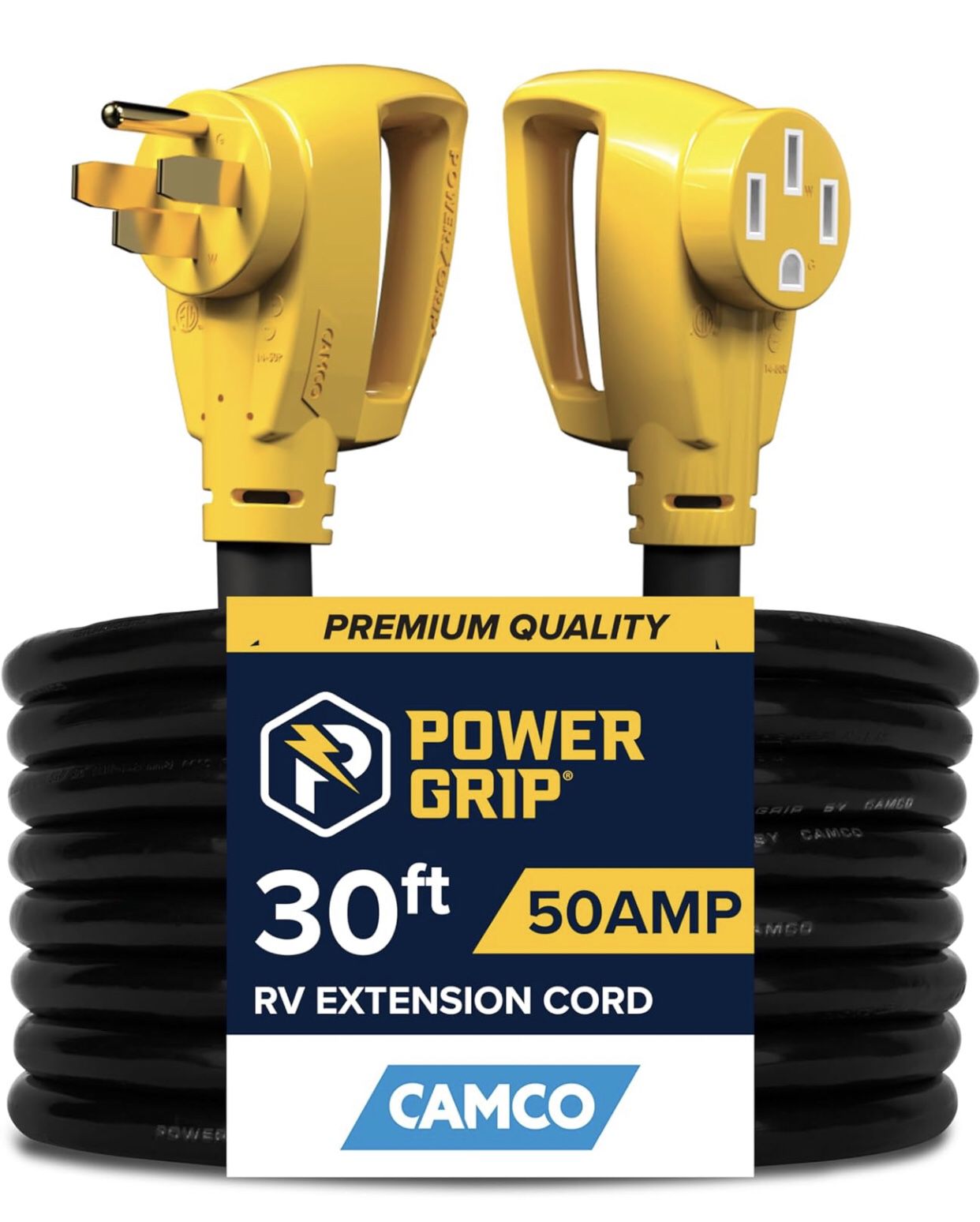 NEW! Camco Power Grip 30-Ft 50 Amp RV Extension Cord - Rated for 125/250 V/12,500 W