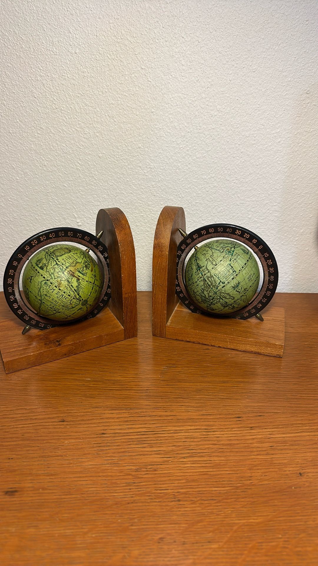 Vintage Mini Globe Book Ends / Wood