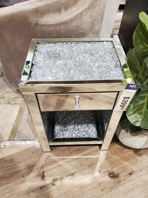 Mirror End Table Or Nightstand With 1 Drawer And Faux Crystal Inlay Firm Price $330