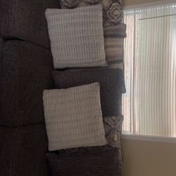 Blue/ White Sectional Sofa With Ottoman 