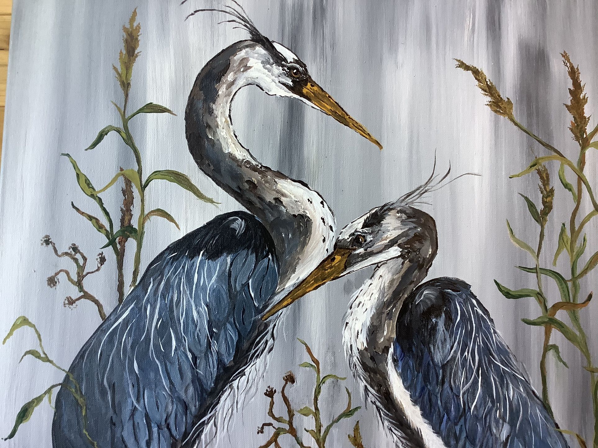 Beautiful Heron Couple Original Painting