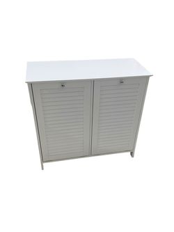 Modern White dual tilt-out laundry hamper cabinet assembled