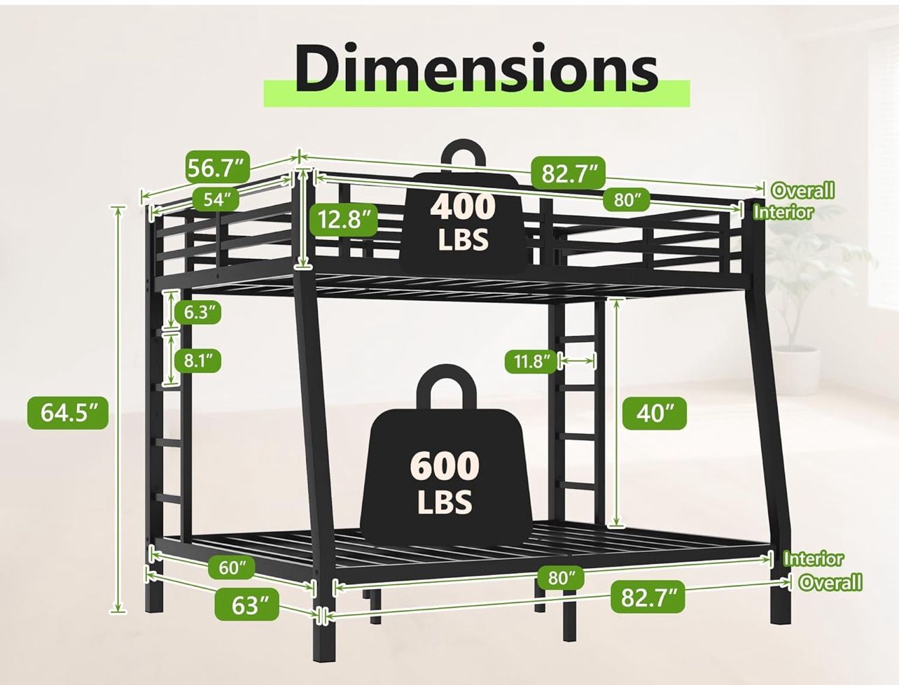 XL Full Over Queen Metal Bunk Bed