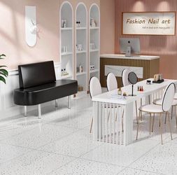 Modern Black Salon Waiting Bench – Curved Reception Seating