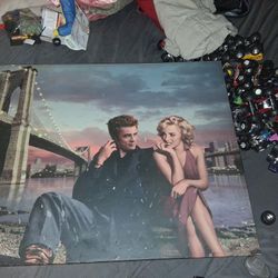 James Dean And Marilyn Monroe @ the  Brooklyn Bridge Lighted  Canvas Picture 