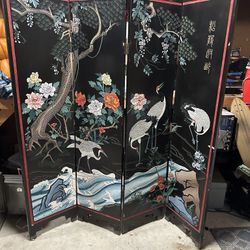 Vintage Oriental Room Divider / Screen, Hand Painted