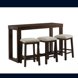  4 Piece Espresso & Beige Upholstered Sofa Table Set