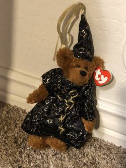 Ty Attic Treasure Merlin Merwin the magic Wizard beanie babies plush doll 8” jointed Teddy Bear NWT plush doll