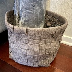 Gray Wool Woven Basket for blankets, toys, wood logs, yoga mats, etc.