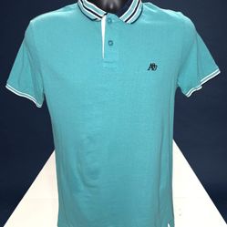 Aeropostale Men’s Polo Shirt Small Teal Blue Striped Collar with A87 Logo