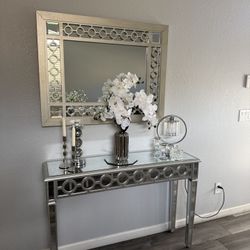 Mirror Silver Console Table And Mirror Set