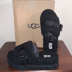 UGG BRAND NEW IN BOX SIZE 8 FLUFFITA JET BLACK SLIDES