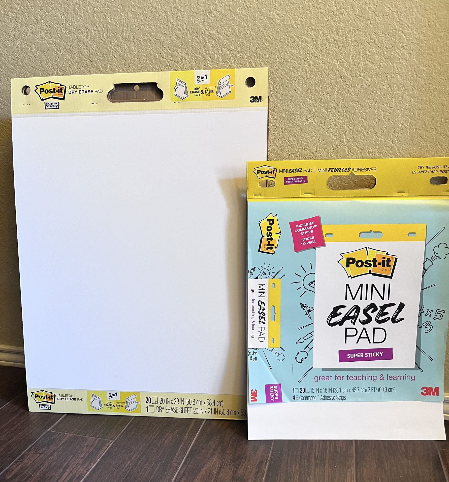 3M Tabletop Dry Erase Pad With Post-It Easel Pad AND Mini-Easel Pad 