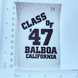 Iron On Heat Transfer  Good For T-shirts Sweaters Jackets T Shirt Design Size Is About 3x3 Class Of 47 #34