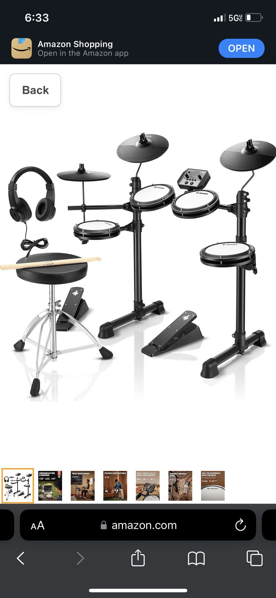 Donner DED-80 Electronic Drum Set with 4 Quiet Mesh Pads, 180+ Sounds, 2 Pedals, Throne, Headphones,