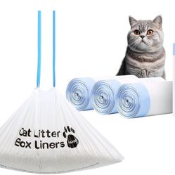 Cat Litter Bags With Drawstring 80 Count (26.4”x15.8”) Cat Litter Box Liners For Litter Robot 4/3 Automatic Cat Litter Boxes 9-11 Gallon Waste Bags 