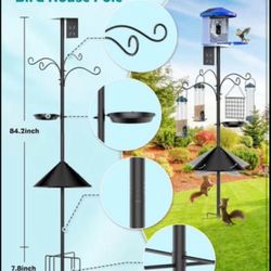 Bird Feeder Pole 92 Inch, Bird Squirrel Proof Baffle Heavy Duty Stand Feeding Station for Outside Backyard Garden Wild Birds Watching