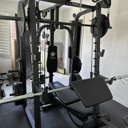 Vesta Fitness Smith Machine 2001 w/Bench Attachment | 230lb Bumpers Weights | 7ft Olympic Bar | Fitness | Gym Equipment | FREE DELIVERY 🚚 