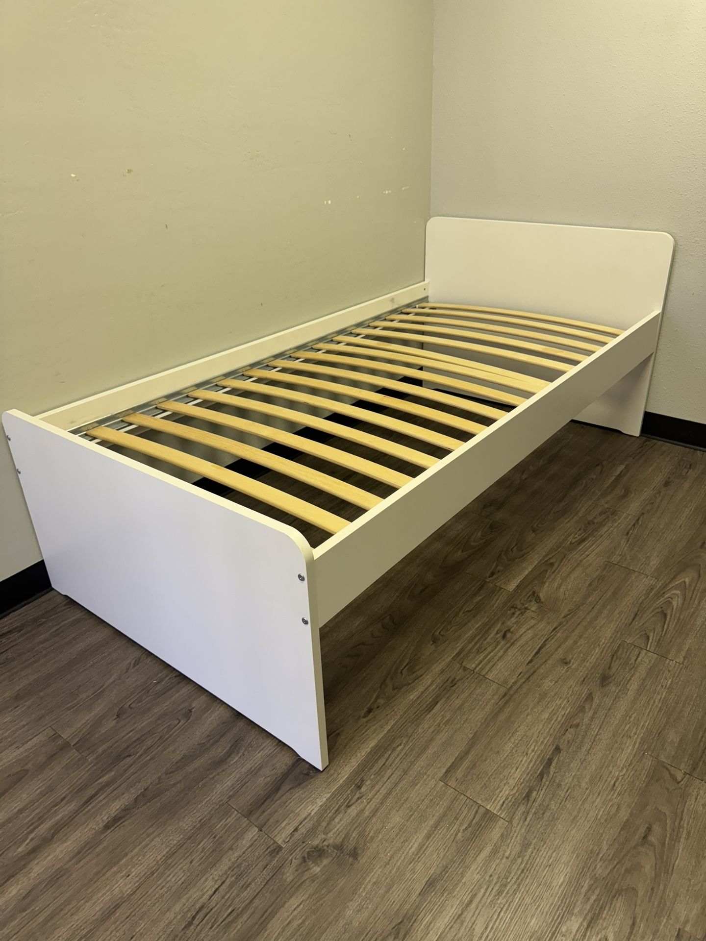 IKEA White Wood Twin Bed Frame And Mattress