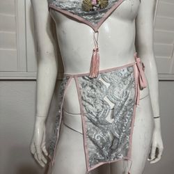 New Small gray skirt top Lingerie panty set Role Play Cheongsam cosplay