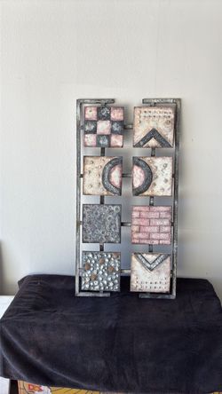 Metal Wall Art Panel with Geometric Tiles