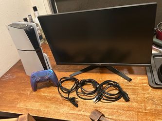 Ps5 with controller and asus gaming monitor and all HDMI cables