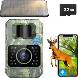 Solar Trail Camera 48MP 30FPS, WiFi Bluetooth Game Camera with Motion Activated 0.2s Trigger, Night Vision Motion Activated IP66 Waterproof for Wildli