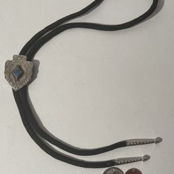 Vintage Metal Bolo Tie Silver And Turquoise Arrowhead Design