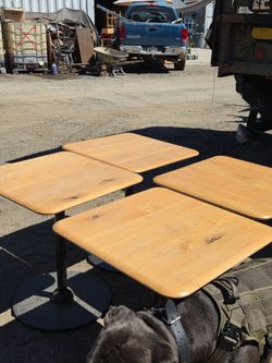 Pedestal Cafe Tables with Wood Tops – Set of 5