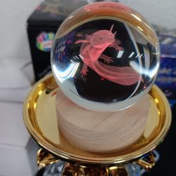3D Axolotl Laser Engraved Crystal Ball Lamp, Multi-coloured Night Light