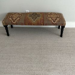 Wool Ikat Bench With Wooden Legs