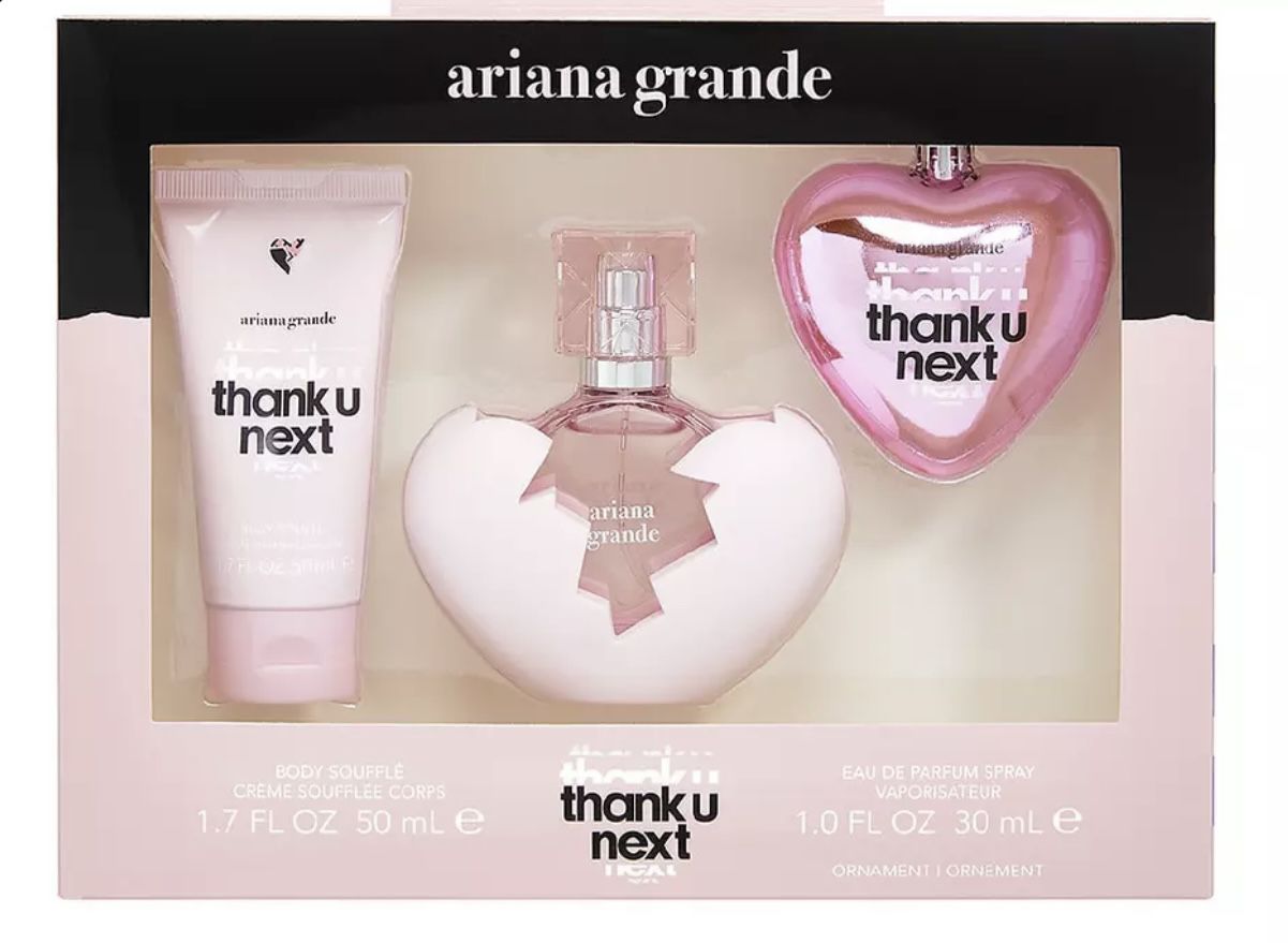  Ariana Grande Thank U Next Perfume Gift Set with Bonus Heart Ornament - NIB.   Moving on has never smelled so good. This Ariana Grande thank u, next 
