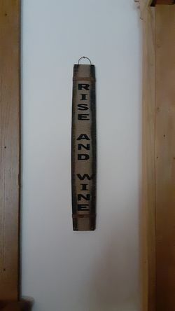Rise and Wine rustic wine barrel wall hanging