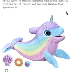 furReal Wavy The Narwhal Interactive Animatronic Plush Toy, Electronic Pet, 80+ Sounds and Reactions, Rainbow Plush, Ages 4 and Up