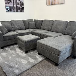 Dark Gray Sofa Sectional + Ottoman Set - $0 Down Financing 