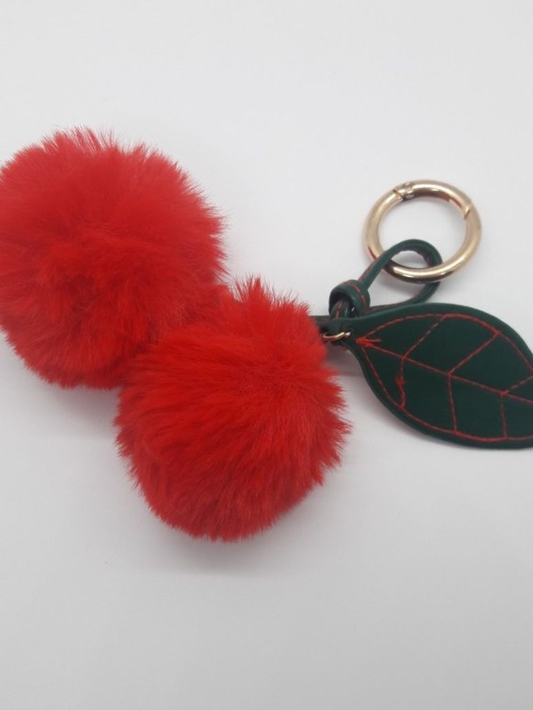 Fuzzy Cherry Keychain
